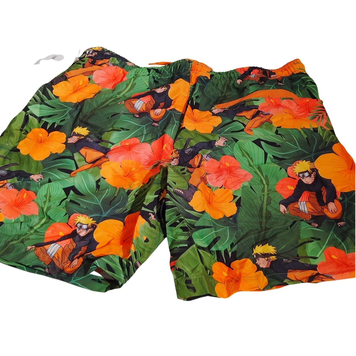 Naruto Men’s Elastic Waist Swim Shorts – Medium – Green/Yellow