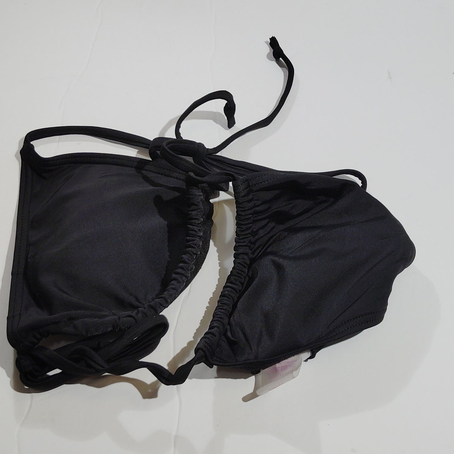 Triangle Bikini Top – Spaghetti Strap String Halter – Push‑Up Padded – Black – S