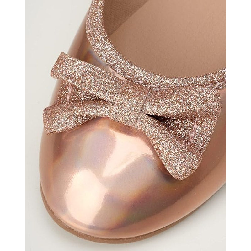 Kensie Girl Toddler Girls’ Ballet Flats – Rose Gold Glitter Bow, Size 7