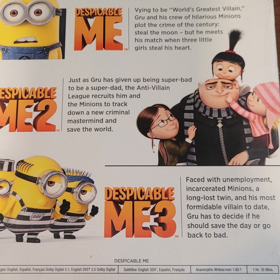 Despicable Me 1–3 (DVD, 3-Movie Set) Animated Comedy Featuring Gru & Minions
