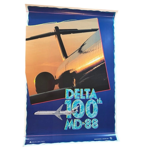 Original Delta Air Lines 100th MD‑88 McDonnell Douglas 1993 Poster 36x24