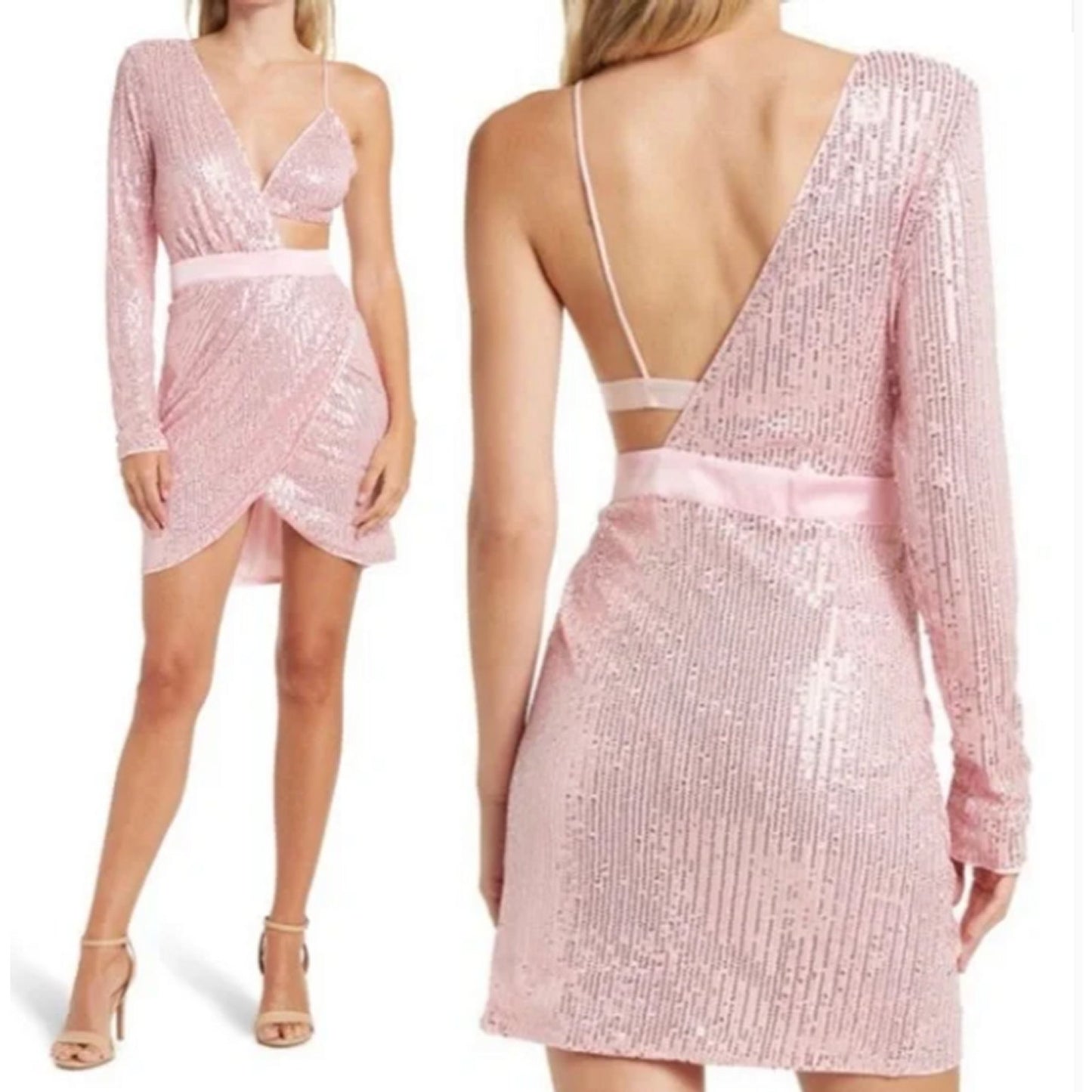 Area Stars Cutout Sequin Mini Dress Pink L