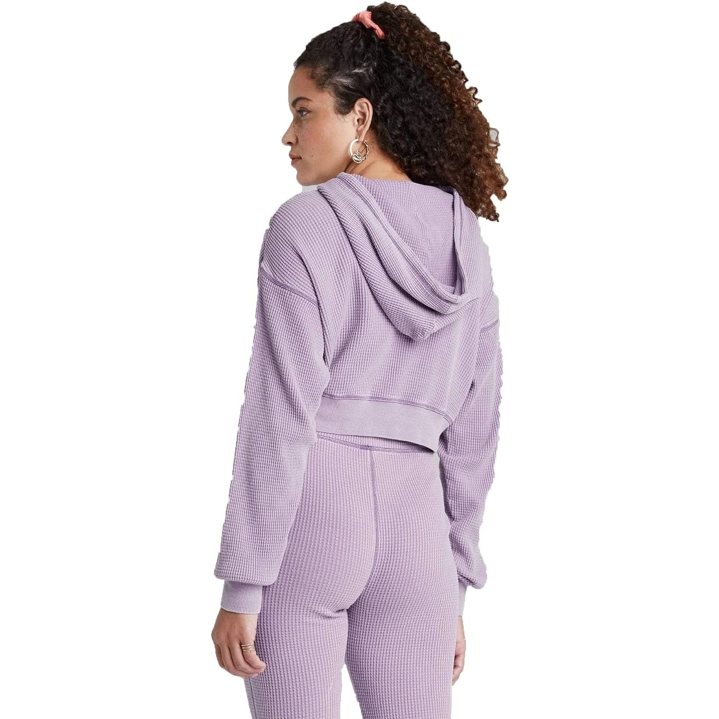 Wild Fable Waffle Knit Cropped Hoodie – Purple, Women’s Size Large