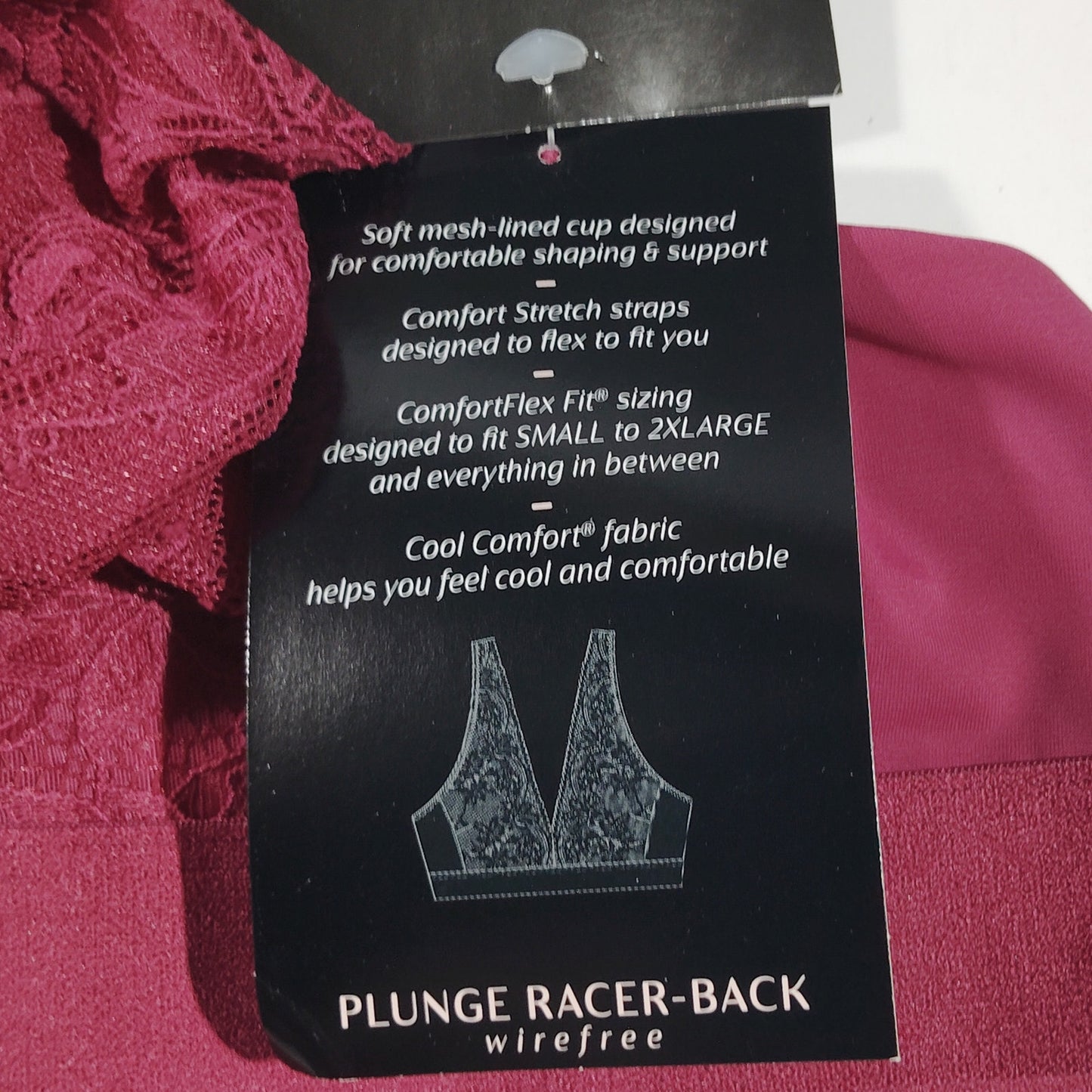 Bali Comfort Revolutionize Wireless Plunge Bralette – Deep Cerise – Large