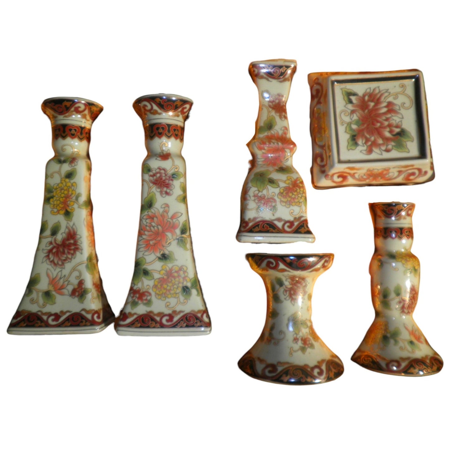 Yi Lin Arts & Treasures of China, 6 Candlesticks / Candleholders, Chrysanthemum