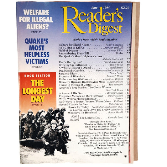 Reader's Digest June 1994 Magazine - Longest Day D-Day WWII Book Section