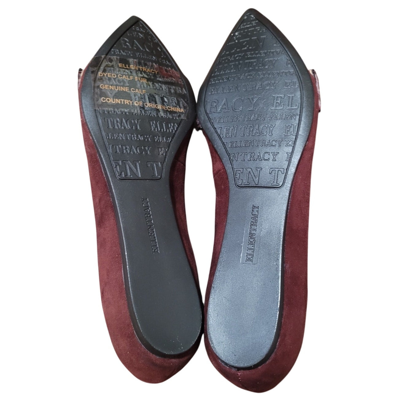 Ellen Tracy Women’s Burgundy Pointed-Toe Flat – ET-FIG, Buckle Detail, Size 8