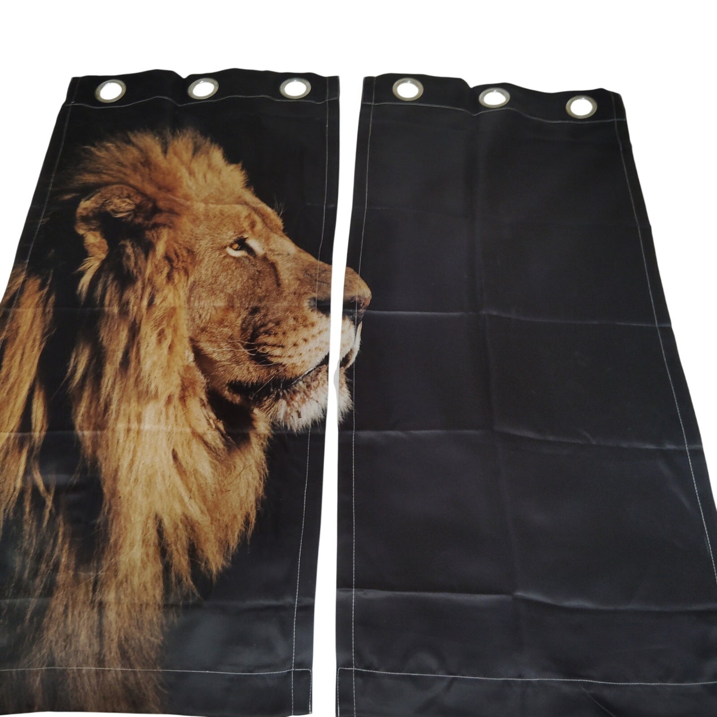 2 Panels Lion Graphic Curtains On Black Background, 42"W x 40"L (Excludes Rings)