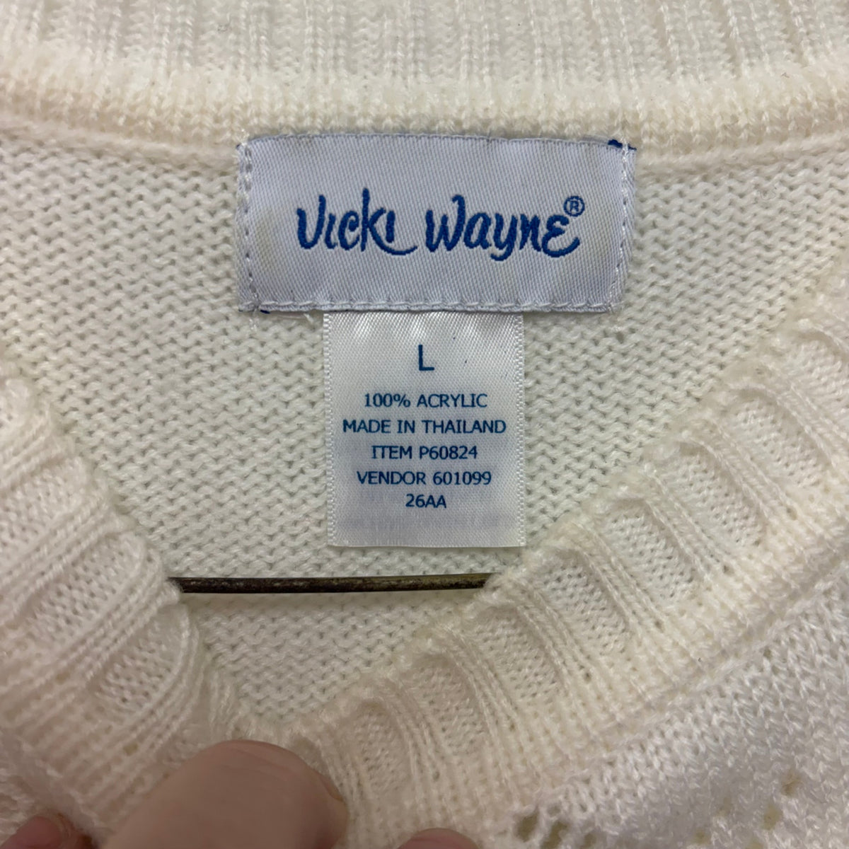 Vicki Wayne Women's White Short Sleeve Knit Sweater Top Large, 100% Acrylic