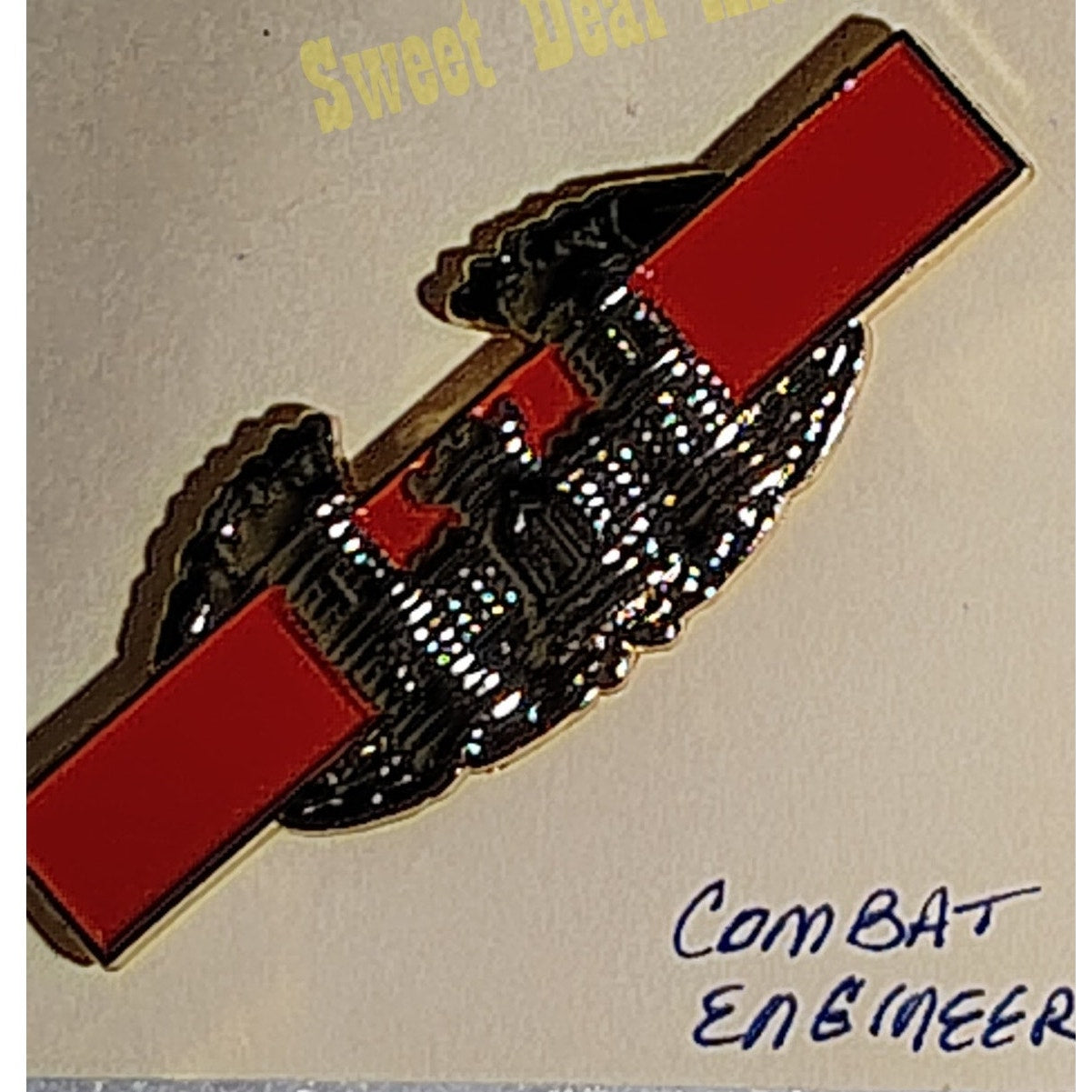 Army Combat Engineer Badge Pin 3"W x 1"H, Red, W/ Castle Emblem