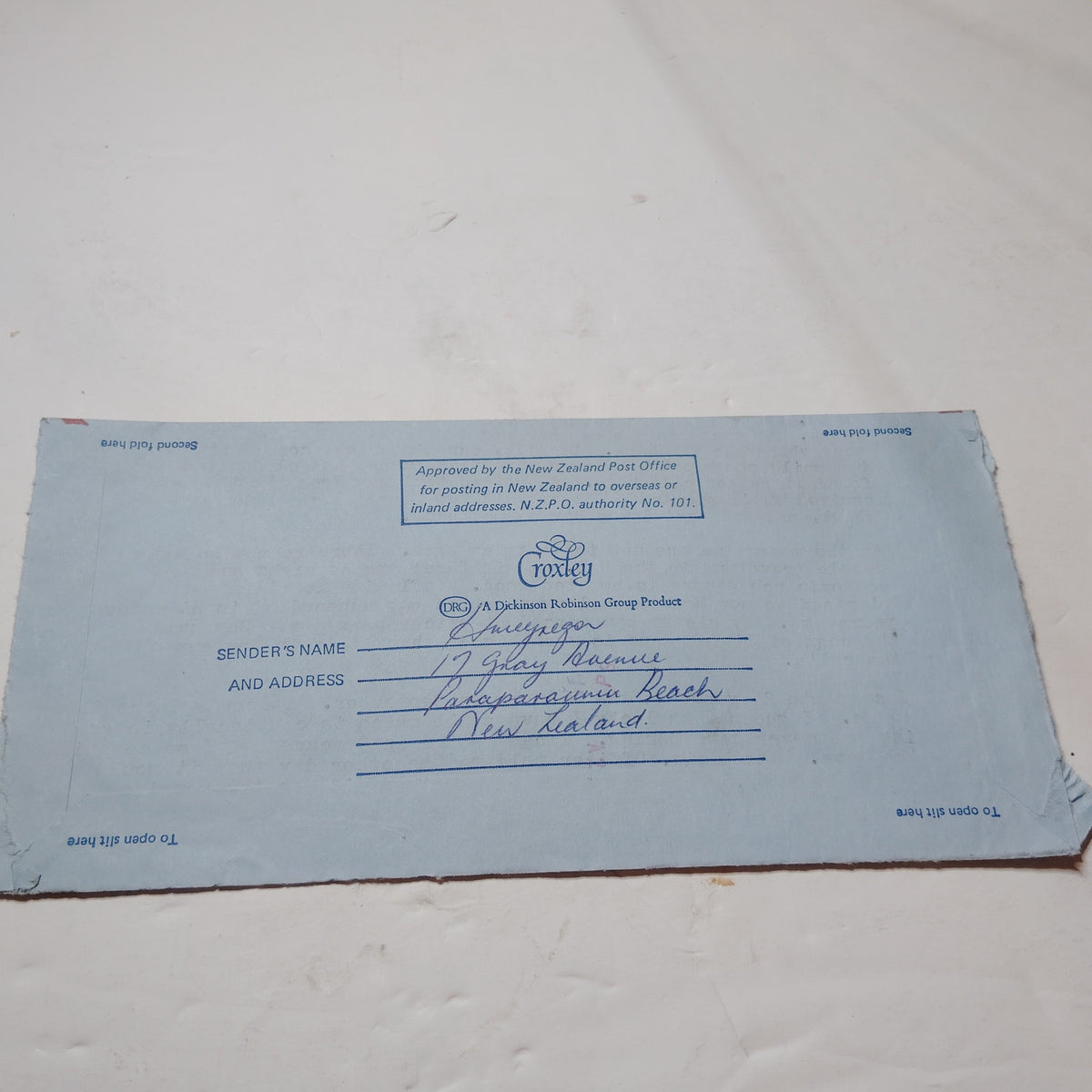 Vintage 1982 New Zealand Aerogramme Full Cover w/ Letter & 40c Stamp Airmail