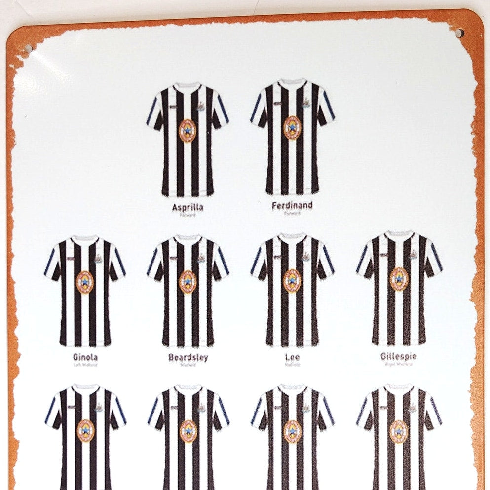 Newcastle Lineup Tin Sign 12×8 Retro Football Jersey Formation Metal Wall Decor