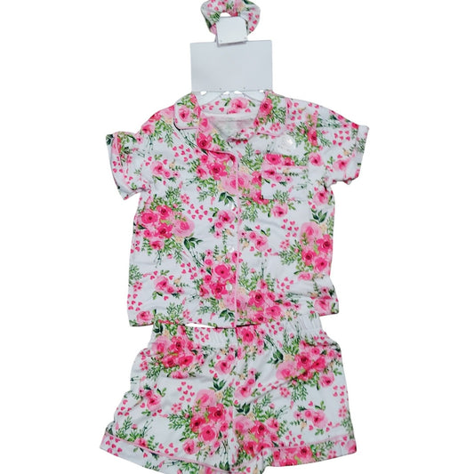 Tahari Girl’s 2-Piece Pajama Set w/ Free Matching Hair Scrunchie – Size 5/6 – Bright White