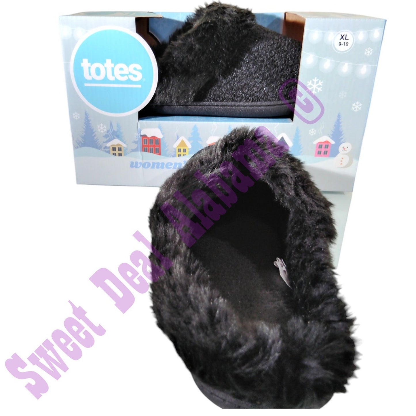 Totes Women's Cozy Slippers, Memory Foam Slippers, Size XL (9-10) , Black #35106