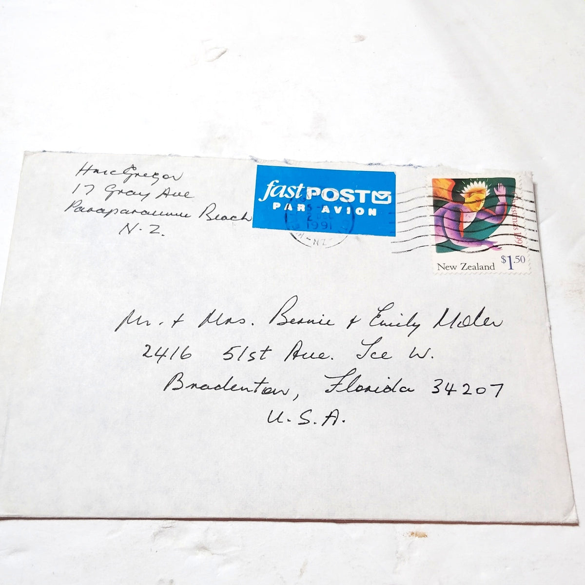 New Zealand 1991 Christmas $1.50 Stamp Postal Cover to USA FASTPOST