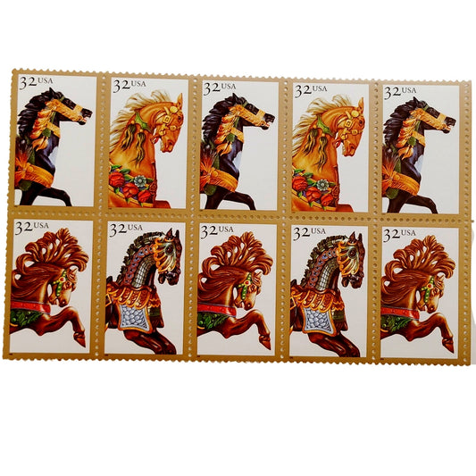 Block of 10 – 1995 USA 32¢ Carousel Horses MNH Scott 2976–2979