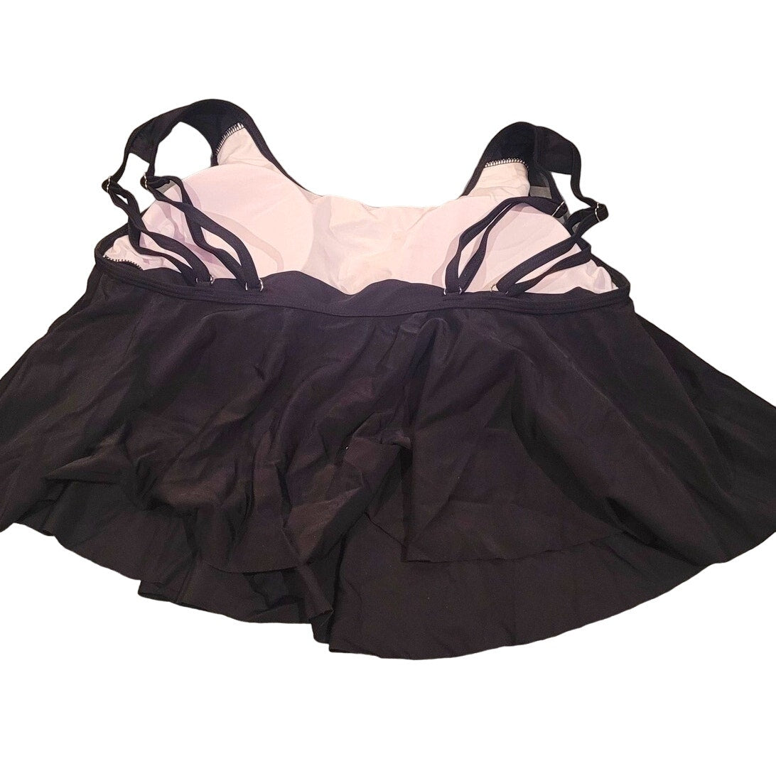 OMKAGI Ruffle Bikini, High Waisted Bottom Plus Tankini, Black Leaf, XL (8-10)