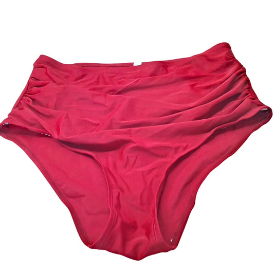 Aqua Eve Red High Waisted Bikini Bottoms Ruched Swim Bottoms Women’s XL (14W)