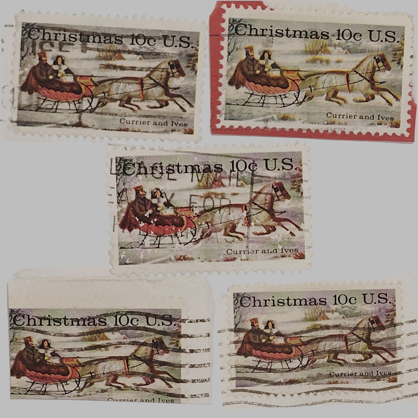 1974 Currier & Ives Christmas Stamps – 10¢  Lot of 5 Used – Scott #1551