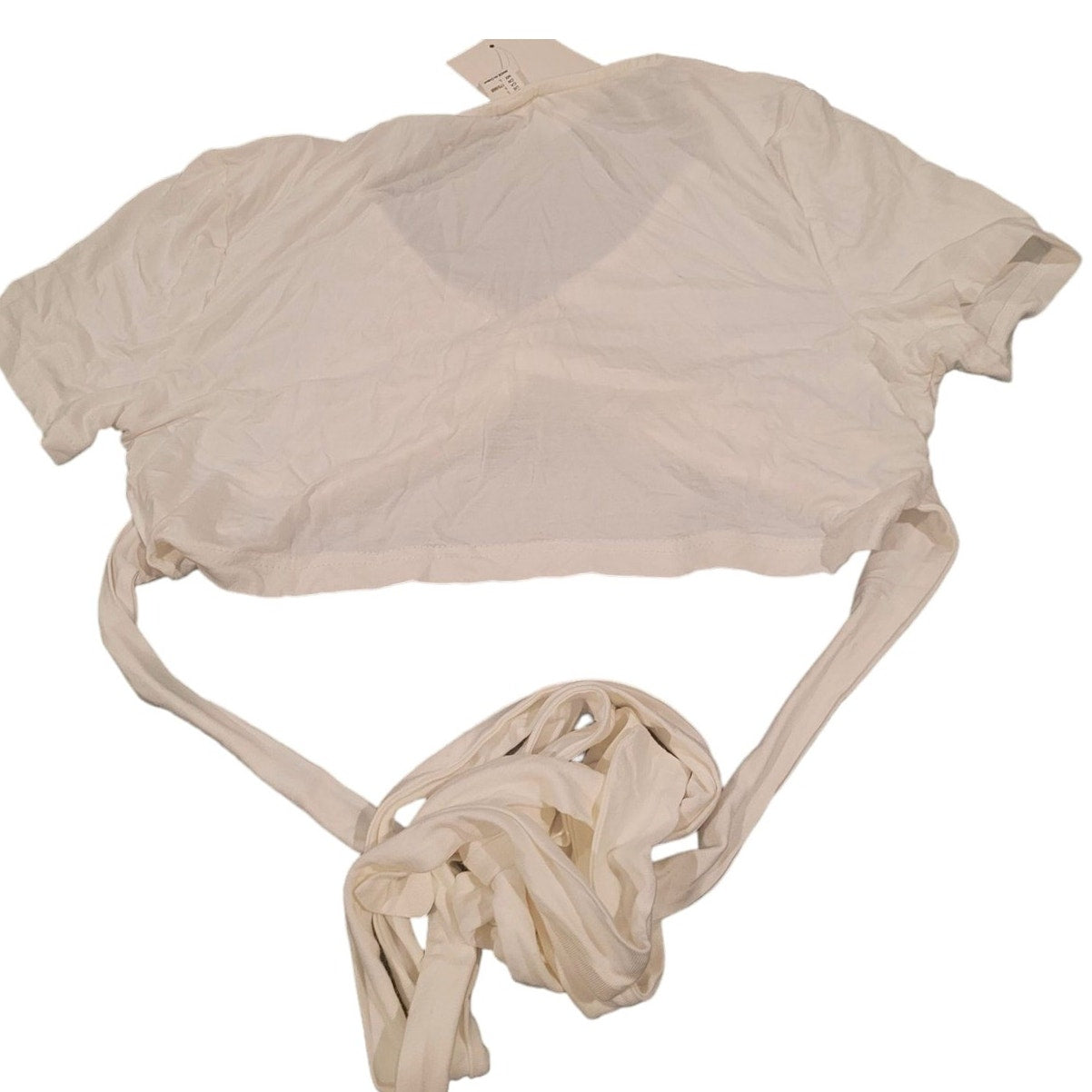 Verdusa Casual Short Sleeve V Neck Criss Cross Twist Tie Front Crop Tee Top, LRG