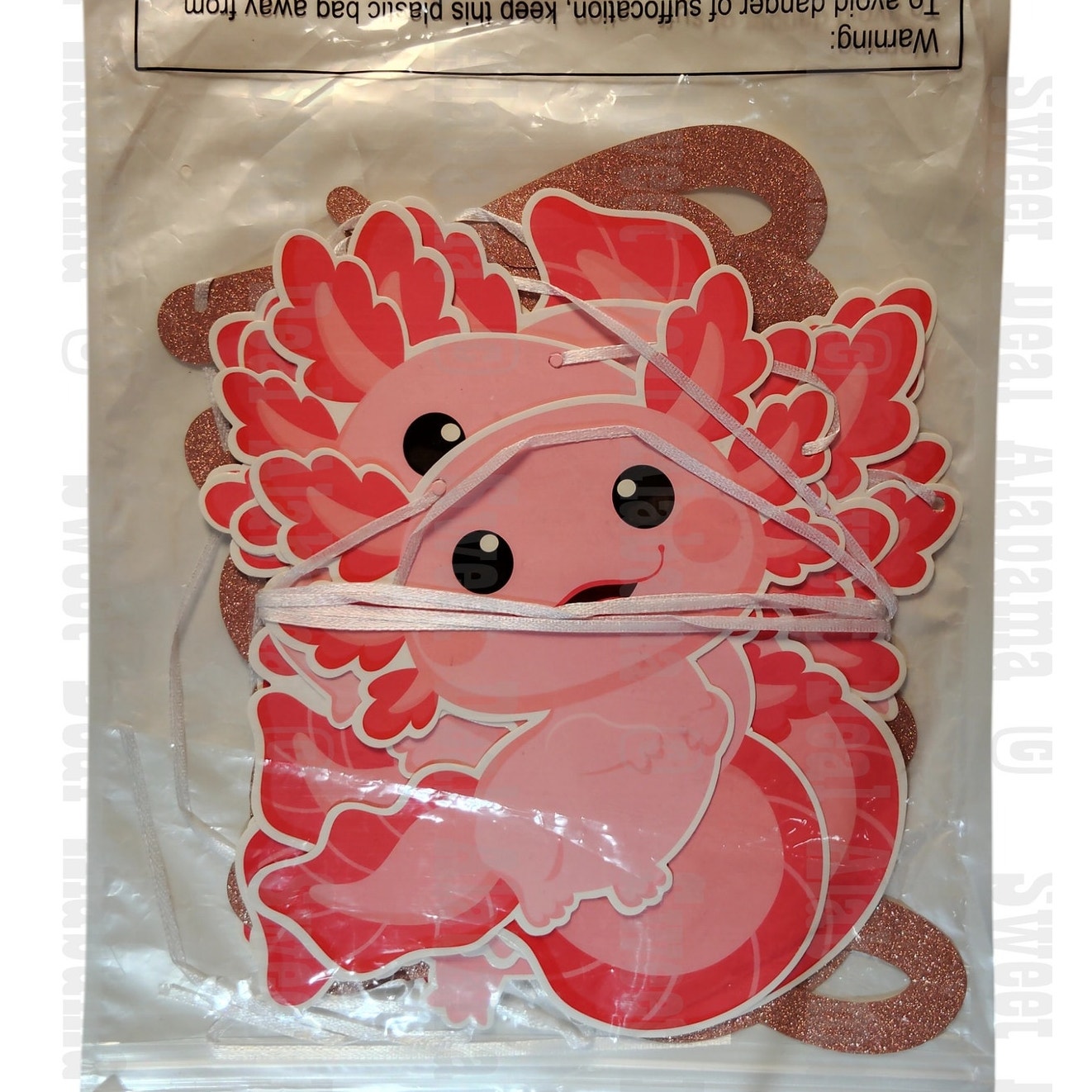 Axolotl Birthday Banner – Pink Ocean Animal Party Garland, 2 Pre-Strung Banners