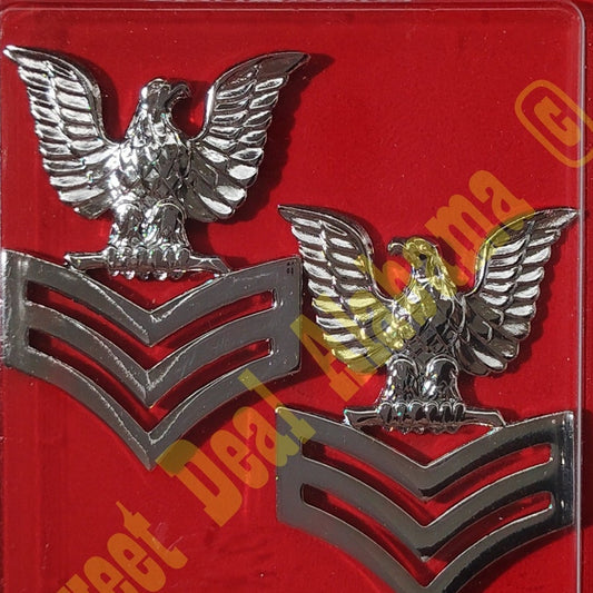 Navy Metal Coat Epaulet Device Pin, Mirror Finish E-6 Petty Officer, Service Uniform, 1-11/16"H x 1-1/2"W