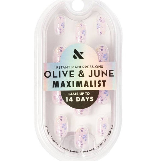 Olive & June Press-On Fake Nails, Maximalist 3D Chrome Blooms  42ct  Short Round