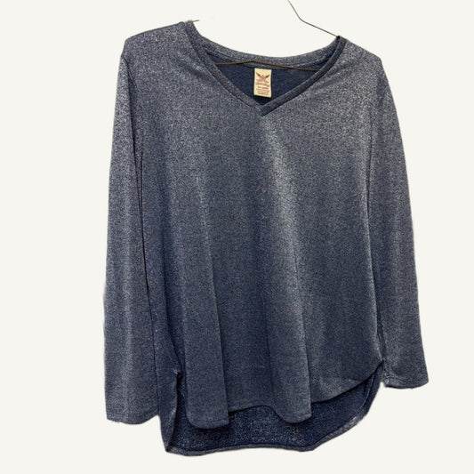 Faded Glory Women's 1X 16W Shimmer V-Neck Long Sleeve Top Baltic Sea