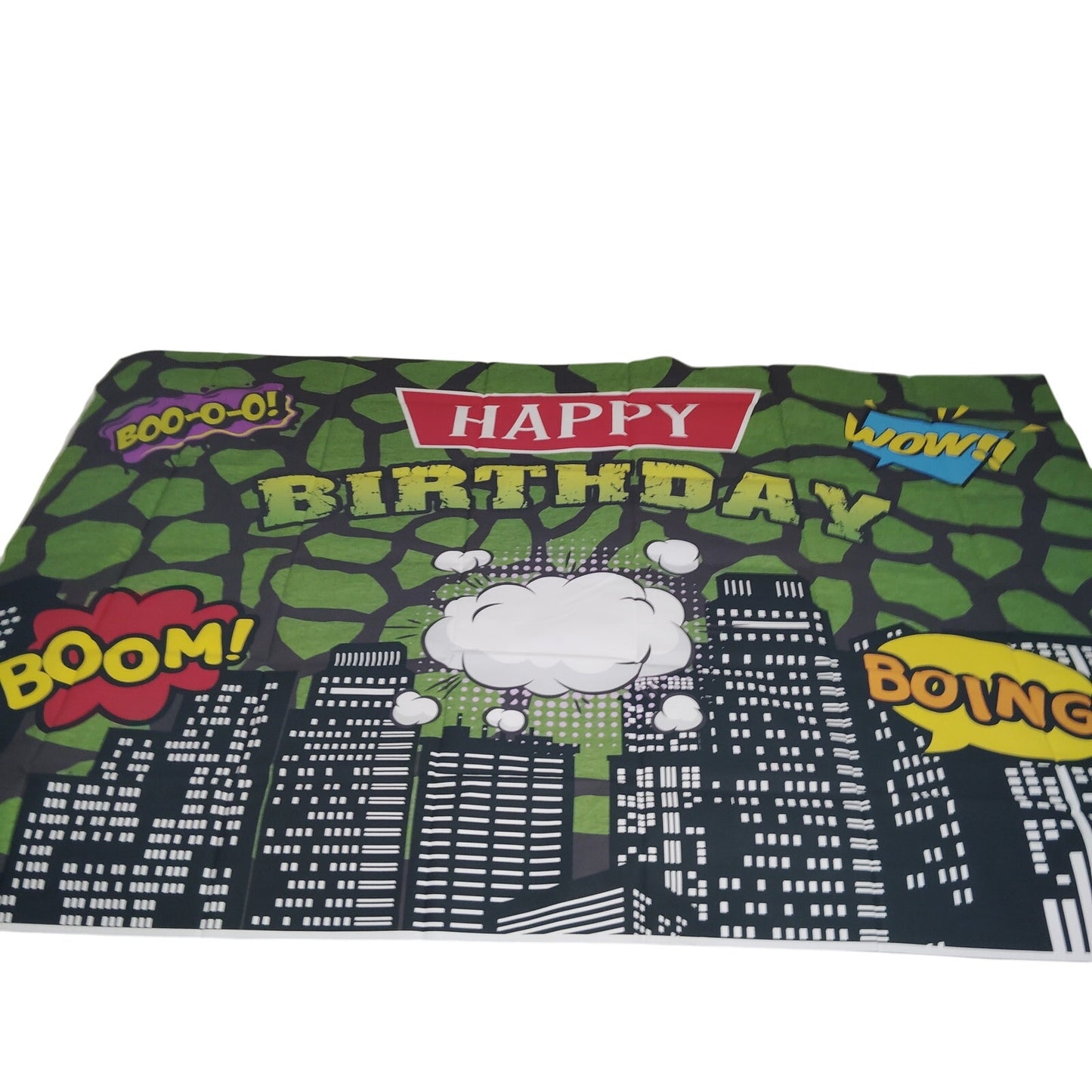 Turtle Superhero Birthday Backdrop 72x45 Green Comics Cityscape Party Banner