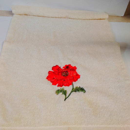 VTG Vohann California Embroidered Poppy Bathroom Hand Towel Cream Cotton