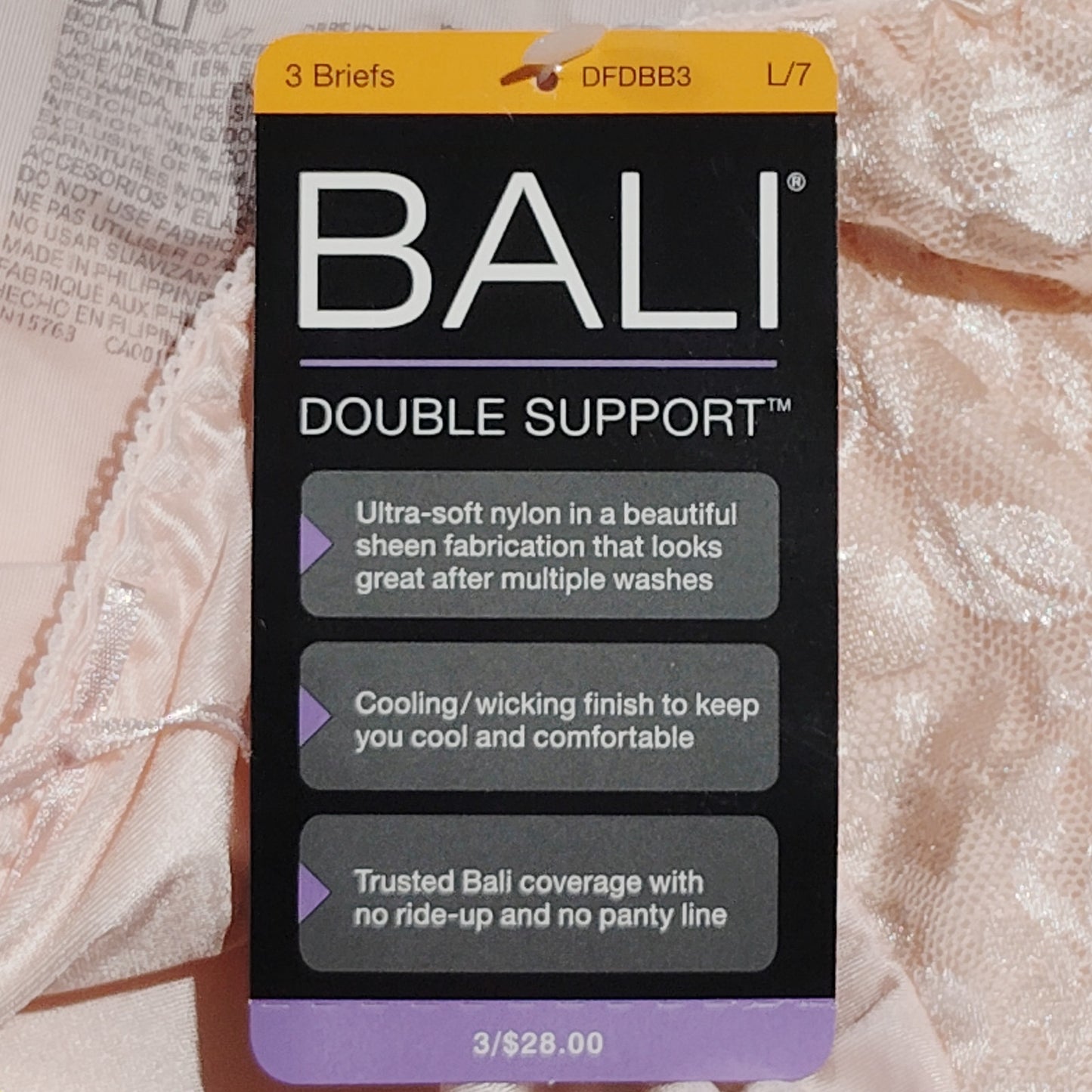 Bali Double Support Brief Panty Set – 3 Pack – Size L/7 - Multi-Colors