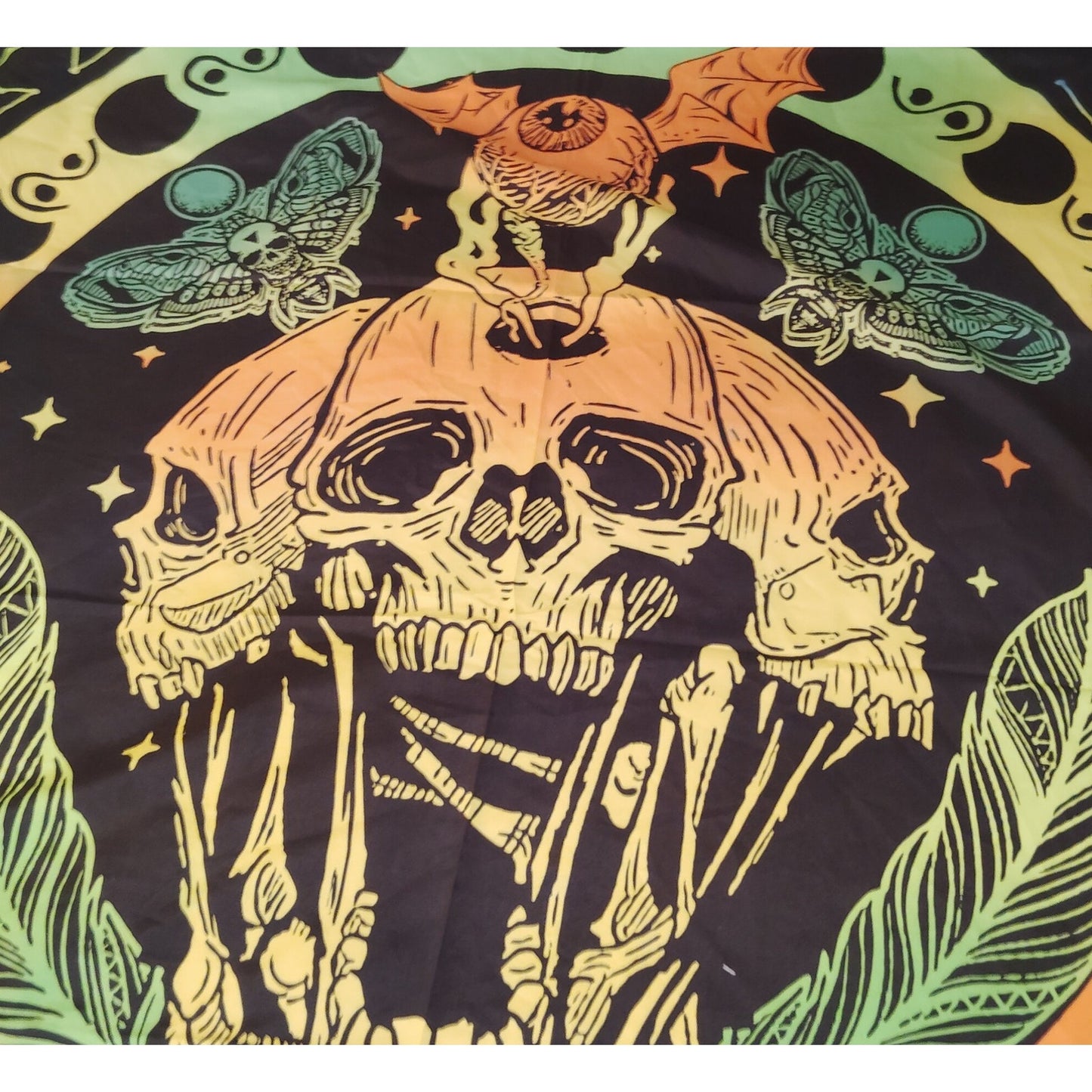 Krelymics Black Light Skull Snake Tapestry UV Reactive Glow Wall Hanging 51"x59"