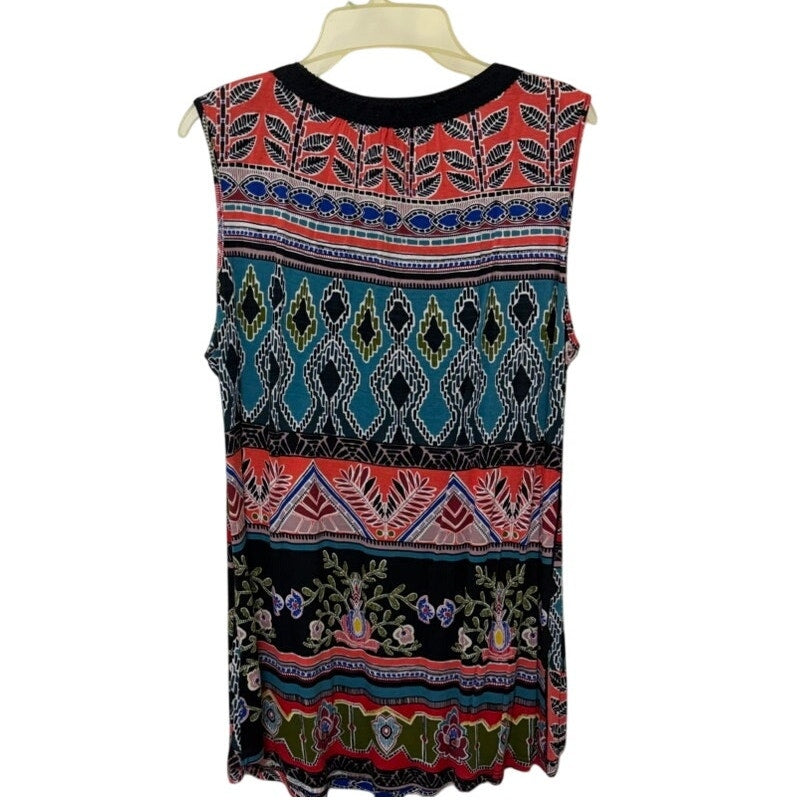 RXB Sleeveless Multicolor Tank Top - Black Crochet Trim V-Neck Size L
