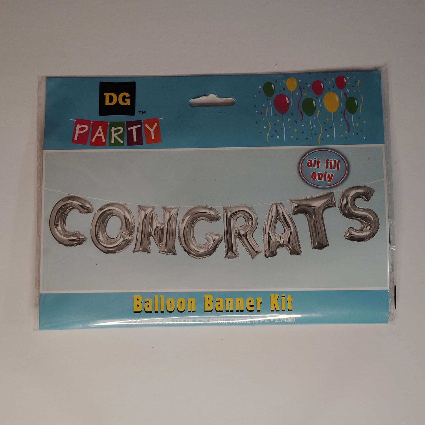 Air‑Fill Balloon Banner Kit “CONGRATS” Silver – 14" Letters with Twine – NIP