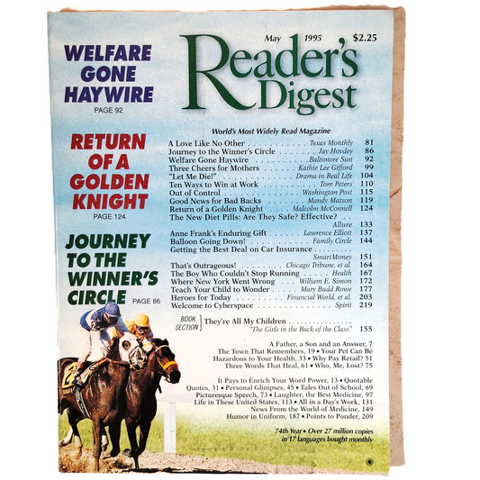 Reader's Digest May 1995 Magazine Welfare Gone Haywire Vintage Back Issue