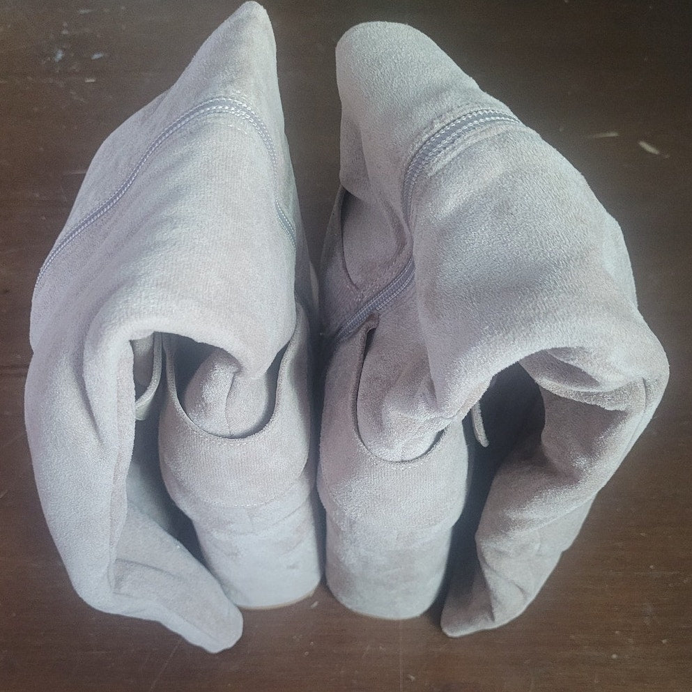 Yoki Jacklyn-14 Dress Boots – Beige, Women’s 10M, Knee-High Block Heel, Side Zip