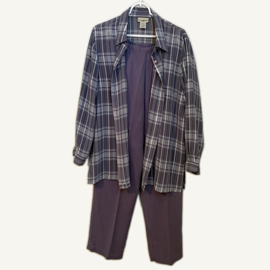 Travel Smith Women's L Purple Plaid Button-Up Top & Tencel Lyocell Pants Set