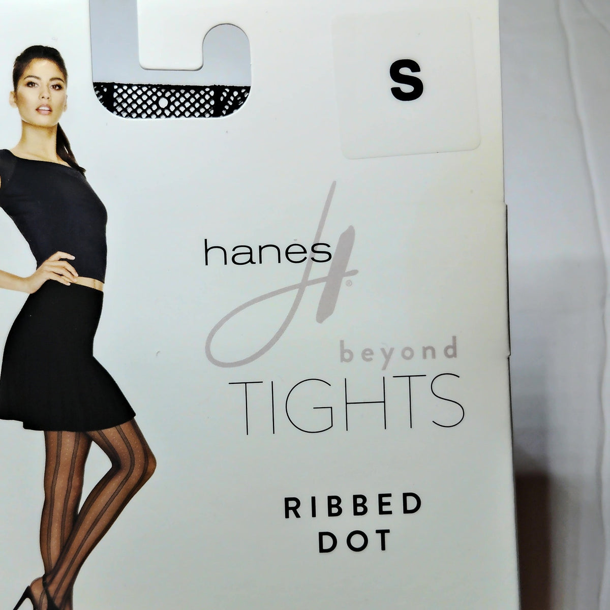 Hanes Beyond Ribbed Dot Tights - Small Black/White Sheer Textured Legwear
