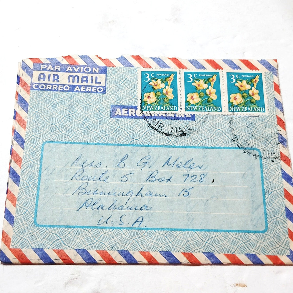 1968 New Zealand 3c Puarangi Airmail Aerogramme Cover to USA Postal History