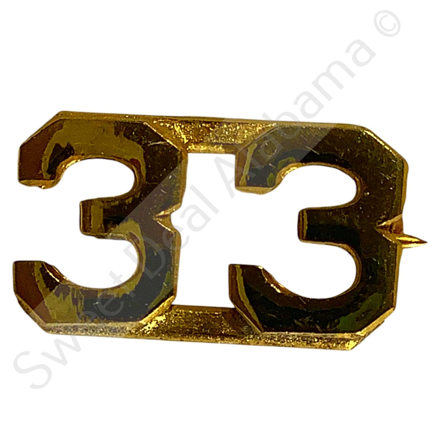 WWI Era Numeric "33", Brass Military C-Clasp Hat / Lapel / Collar Pins Set 3/8"H