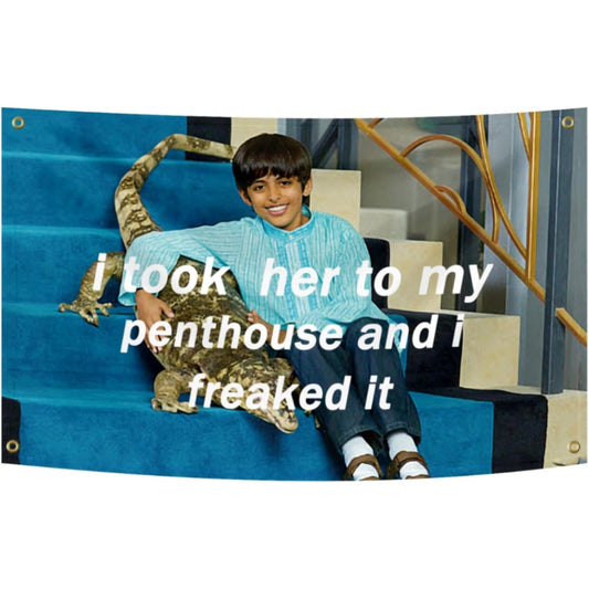 “I Took Her To My Penthouse and I Freaked It” Flag 3x5 Ft – Funny Meme Tapestry Flag