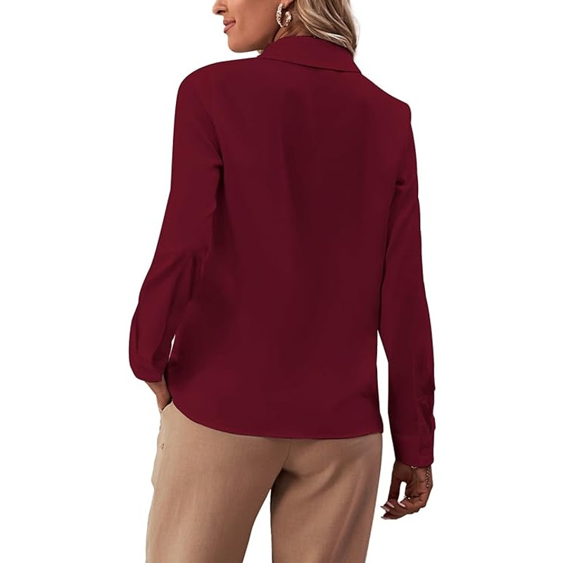 LYANER Collar Neck Button Down Ruffle Front L/S  Blouse Shirt Top, S (4-6)