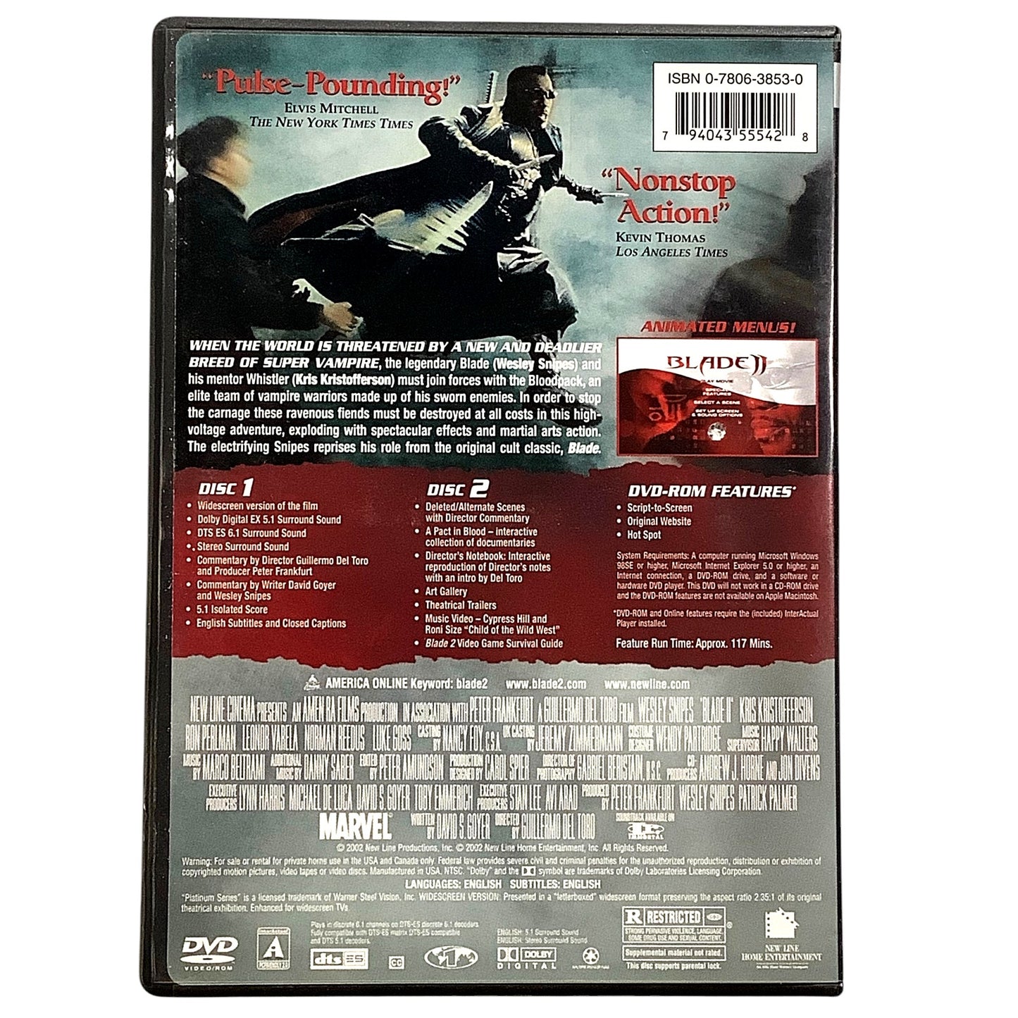 Blade II, Marvel 2-Disc Special Edition (DVD 2002) Wesley Snipes, "R" Action