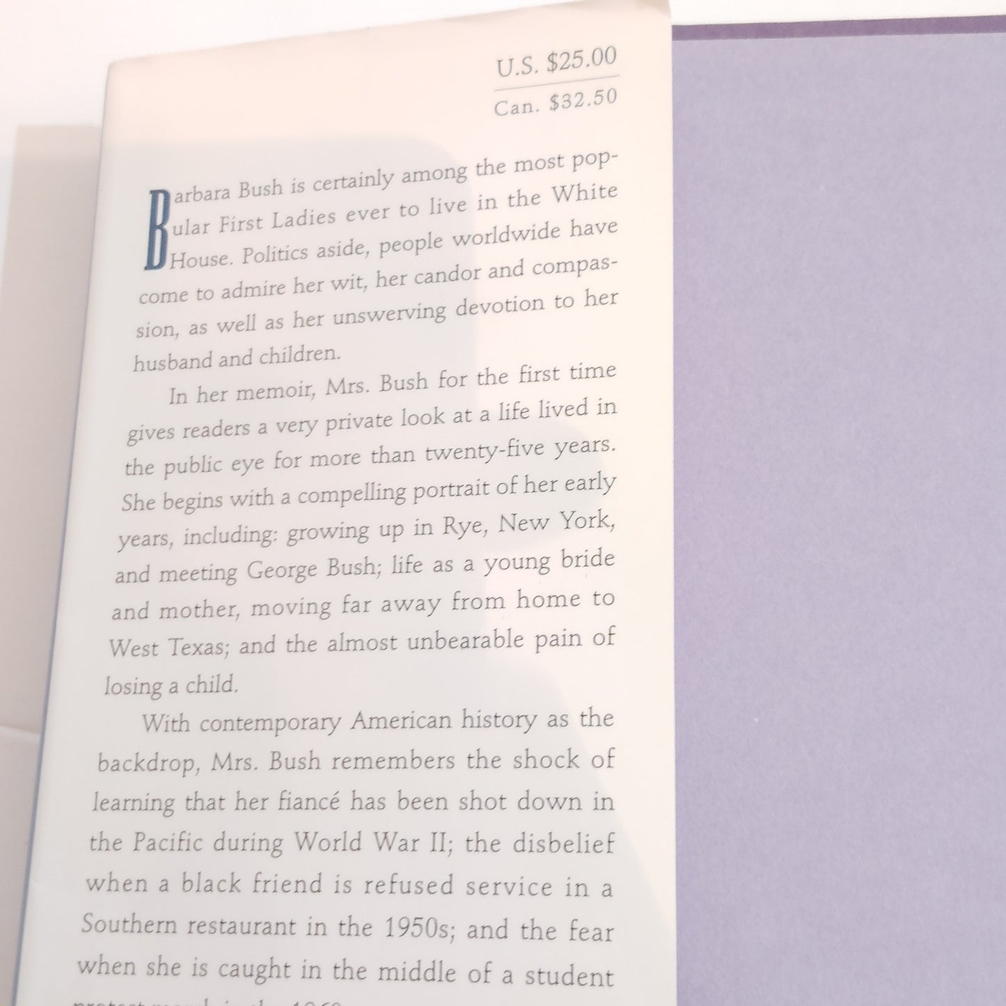 Barbara Bush: A Memoir - Hardcover 1994 Edition - Blue Dust Jacket