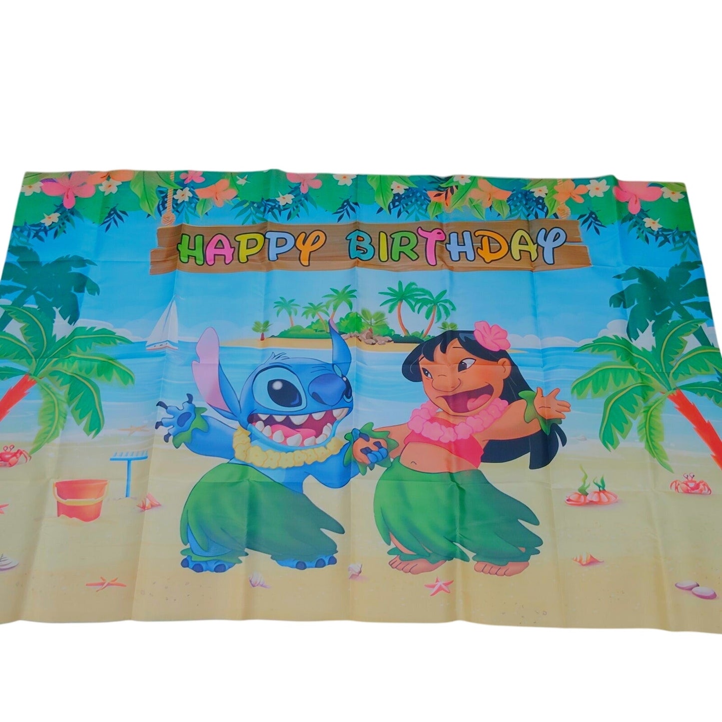 Happy Birthday Hawaiian Backdrop 3×5 ft Tropical Beach Party Banner