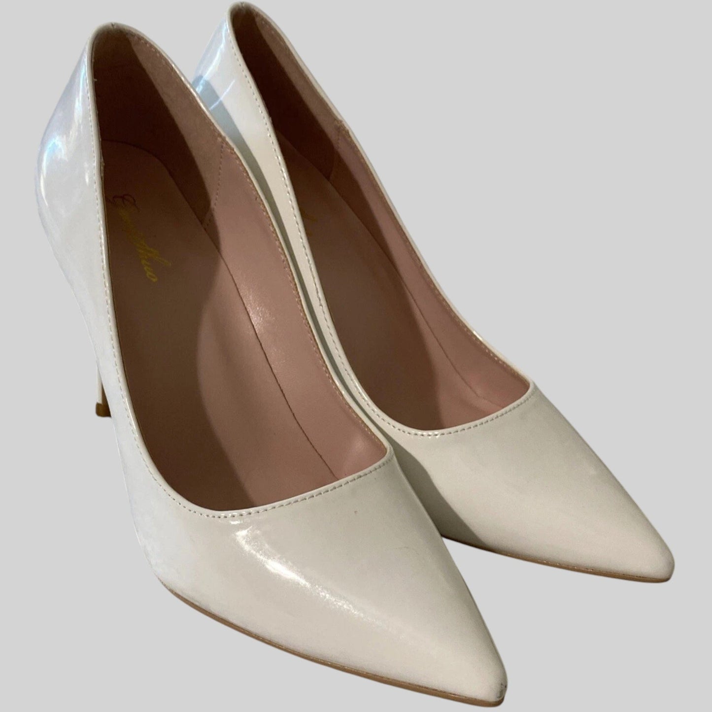 GENSHUO Women’s GS014‑WH‑8 Pointed Toe High Heels – White – 8cm Heel – Size 10