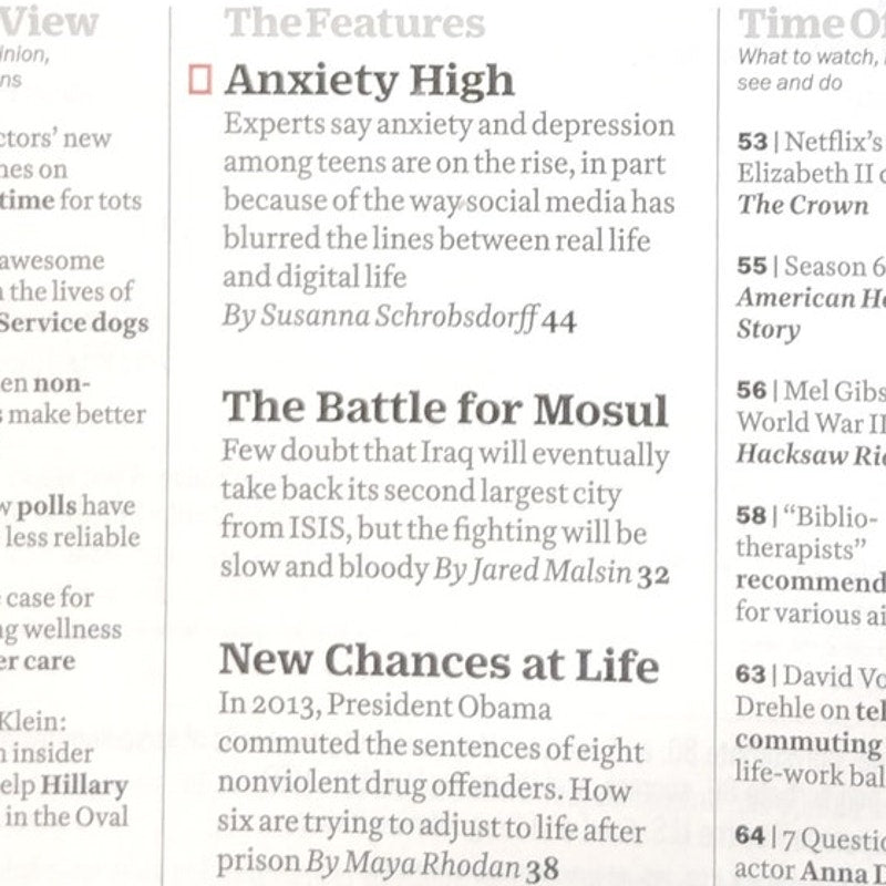 Time Magazine Nov. 7 2016 Teen Anxiety Depression, Mel Gibson's Hacksaw Ridge