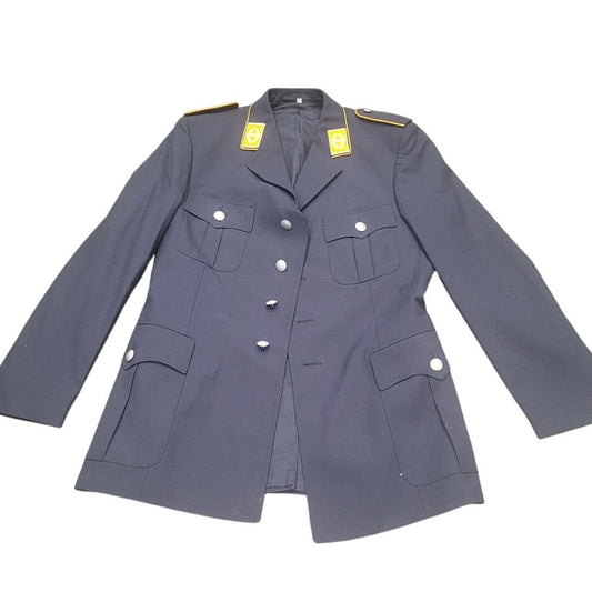 VTG German Air Force Dress Jacket, Cold War Era Germany Size 47 (U.S. 37) Dark Blue, Gold Epaulettes