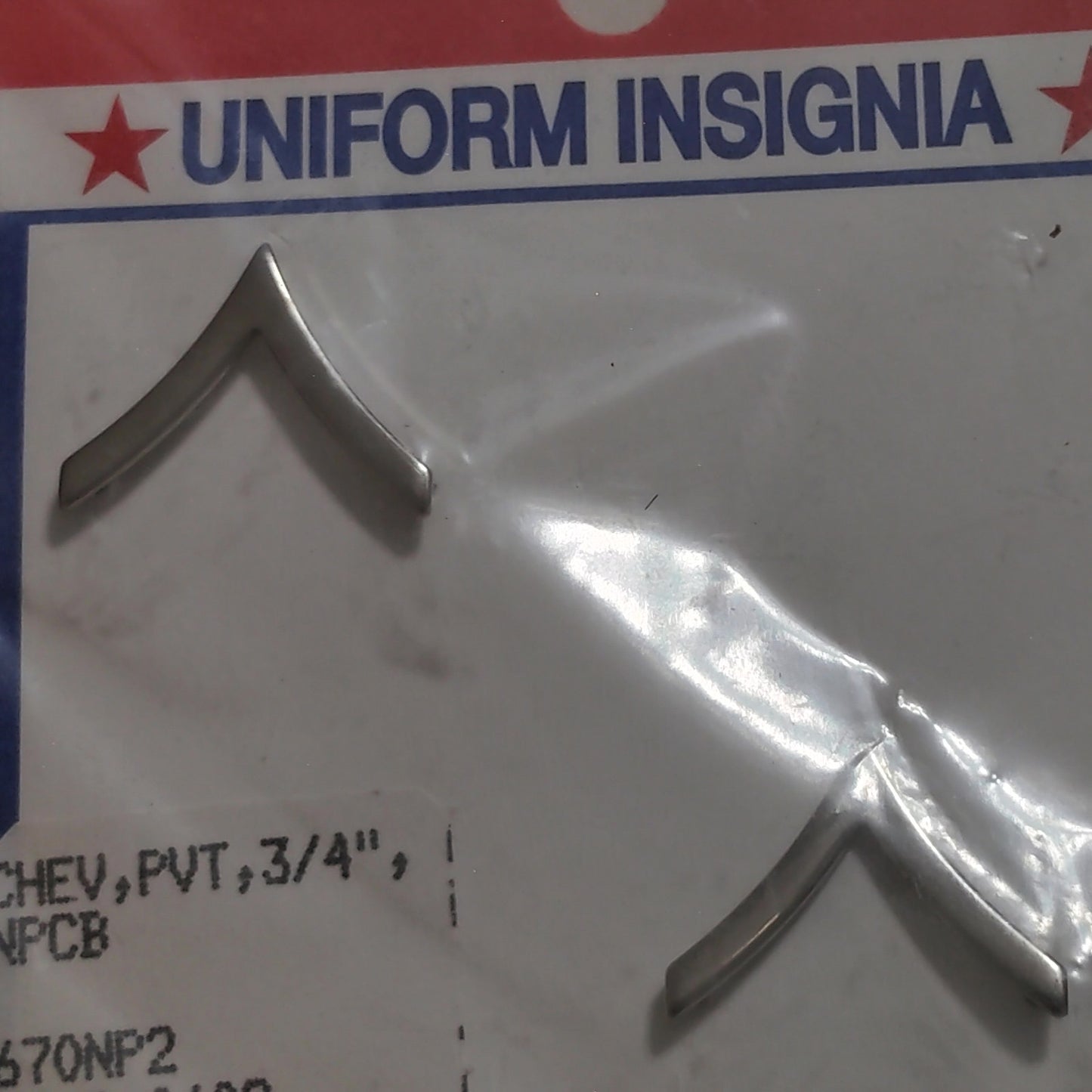 Private (E‑2) Chevron Novelty Pins – 3/4" × 3/8"  Collar Device Set, Perma-Shine