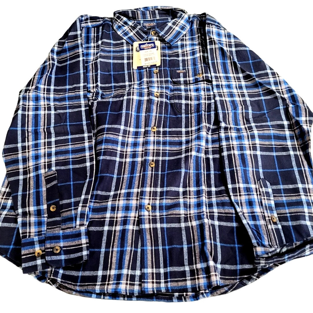 Smiths Workwear Mens Regular Fit Long Sleeve Flannel Shirt, Navy, 2XL